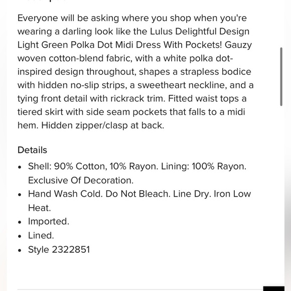 Lulu’s Delightful Design Light Green Polka Dot Midi Dress with pockets strapless - Picture 6 of 16